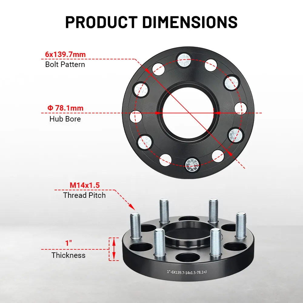 EVIL ENERGY 6x139.7mm 1inch Wheel Spacers for Chevrolet & GMC Trucks (1999 - 2013) 4 - Piece Set with 14x1.5 Bolts, 78.1 Hub Bore - Image 2