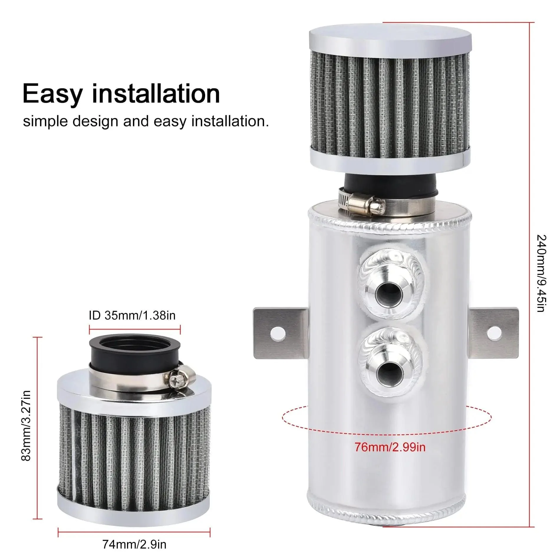 EVIL ENERGY 10AN Baffled Oil Catch Can Oil Breather Tank with Valve 750ML Universal - Image 3
