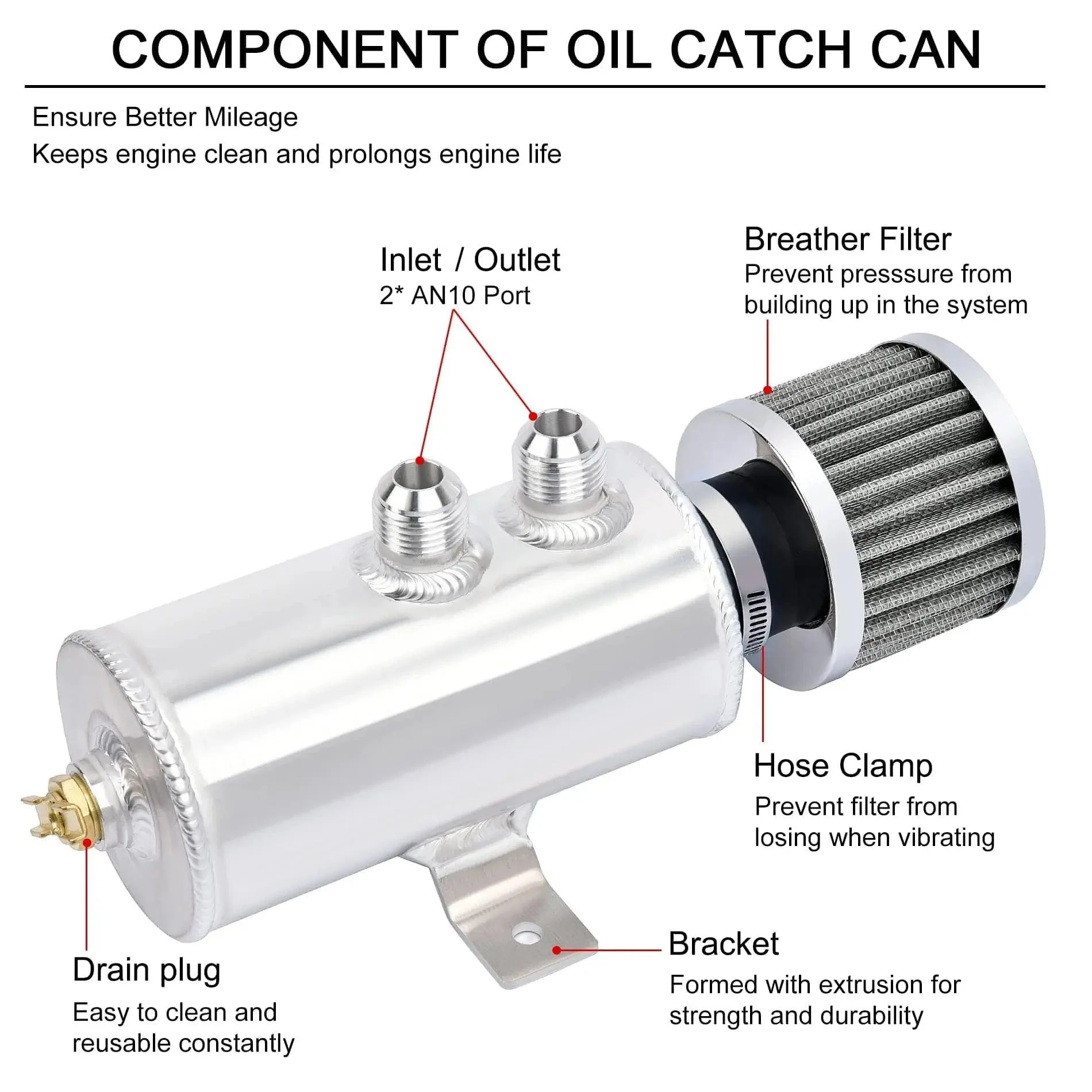EVIL ENERGY 10AN Baffled Oil Catch Can Oil Breather Tank with Valve 750ML Universal - Image 7