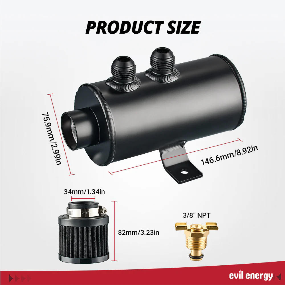 EVIL ENERGY 10AN Oil Catch Can Breather Tank with 10FT CPE Fuel Line Kit (Upgraded Version) - Image 3