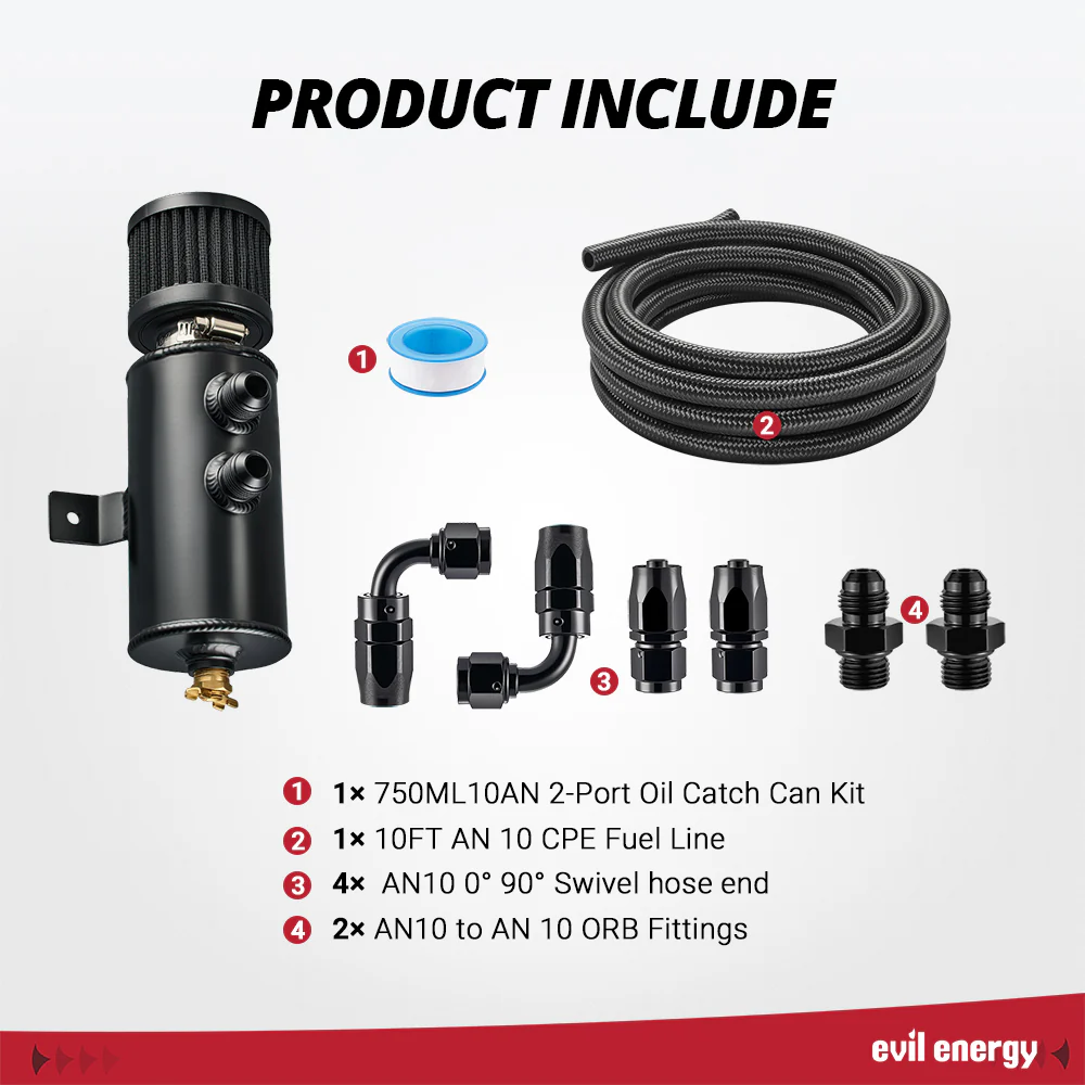 EVIL ENERGY 10AN Oil Catch Can Breather Tank with 10FT CPE Fuel Line Kit (Upgraded Version) - Image 9