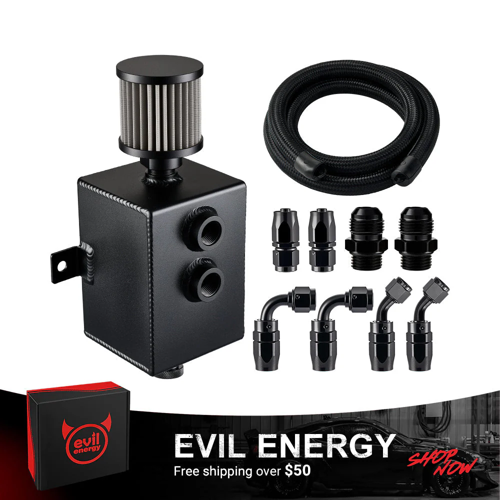 EVIL ENERGY 1/2/3 L 10AN Oil Catch Can | Breather Filter | Drain Valve Kit with 10AN CPE Fuel Line & Fitting - Image 3