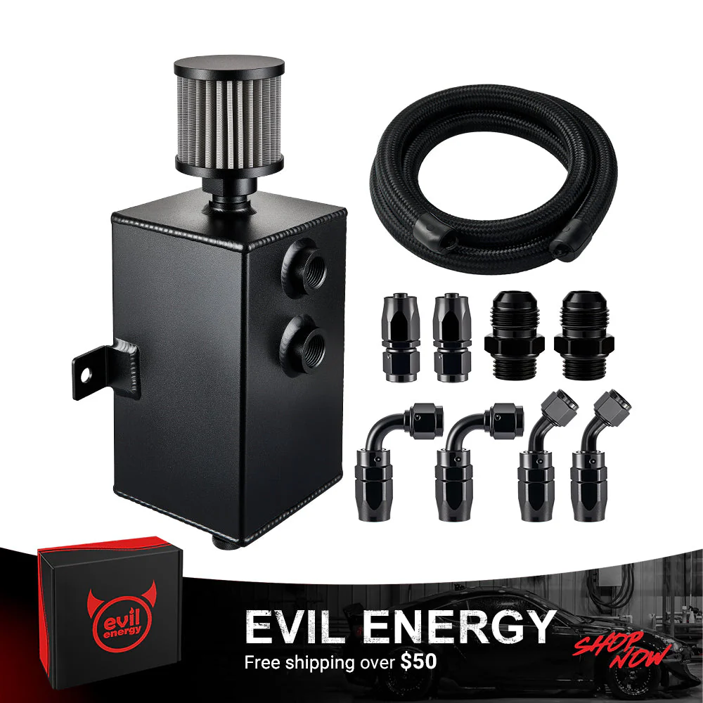 EVIL ENERGY 1/2/3 L 10AN Oil Catch Can | Breather Filter | Drain Valve Kit with 10AN CPE Fuel Line & Fitting - Image 4