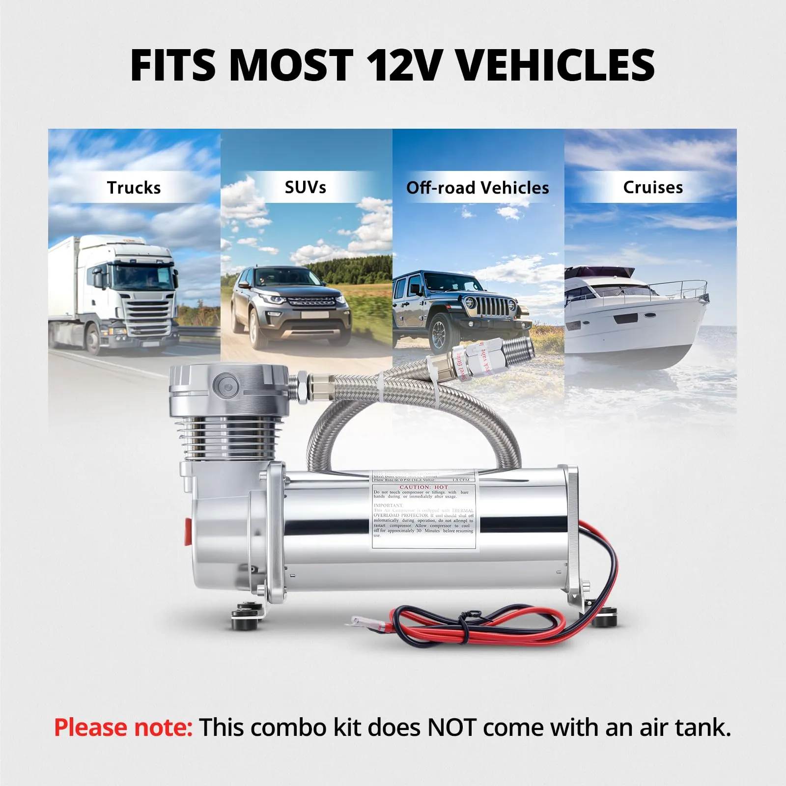 EVIL ENERGY Air Horn Suspension Compressor for Car 12V 200PSI Heavy Duty 1/4，3/8 NPT Onboard Air Ride Compressor for Train, Truck, Inflating Tires, Suspension Systems, Train Horn, DIY Pneumatic Tools - Image 11