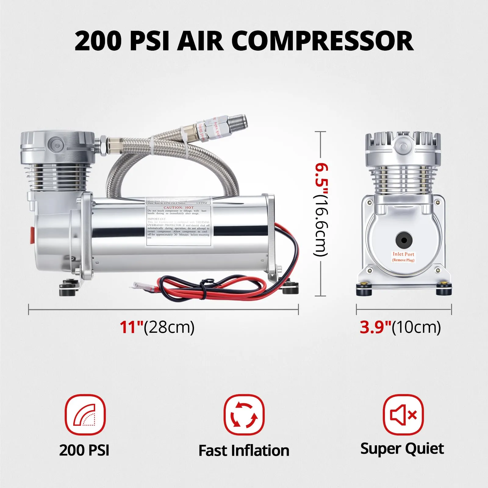 EVIL ENERGY Air Horn Suspension Compressor for Car 12V 200PSI Heavy Duty 1/4，3/8 NPT Onboard Air Ride Compressor for Train, Truck, Inflating Tires, Suspension Systems, Train Horn, DIY Pneumatic Tools - Image 12
