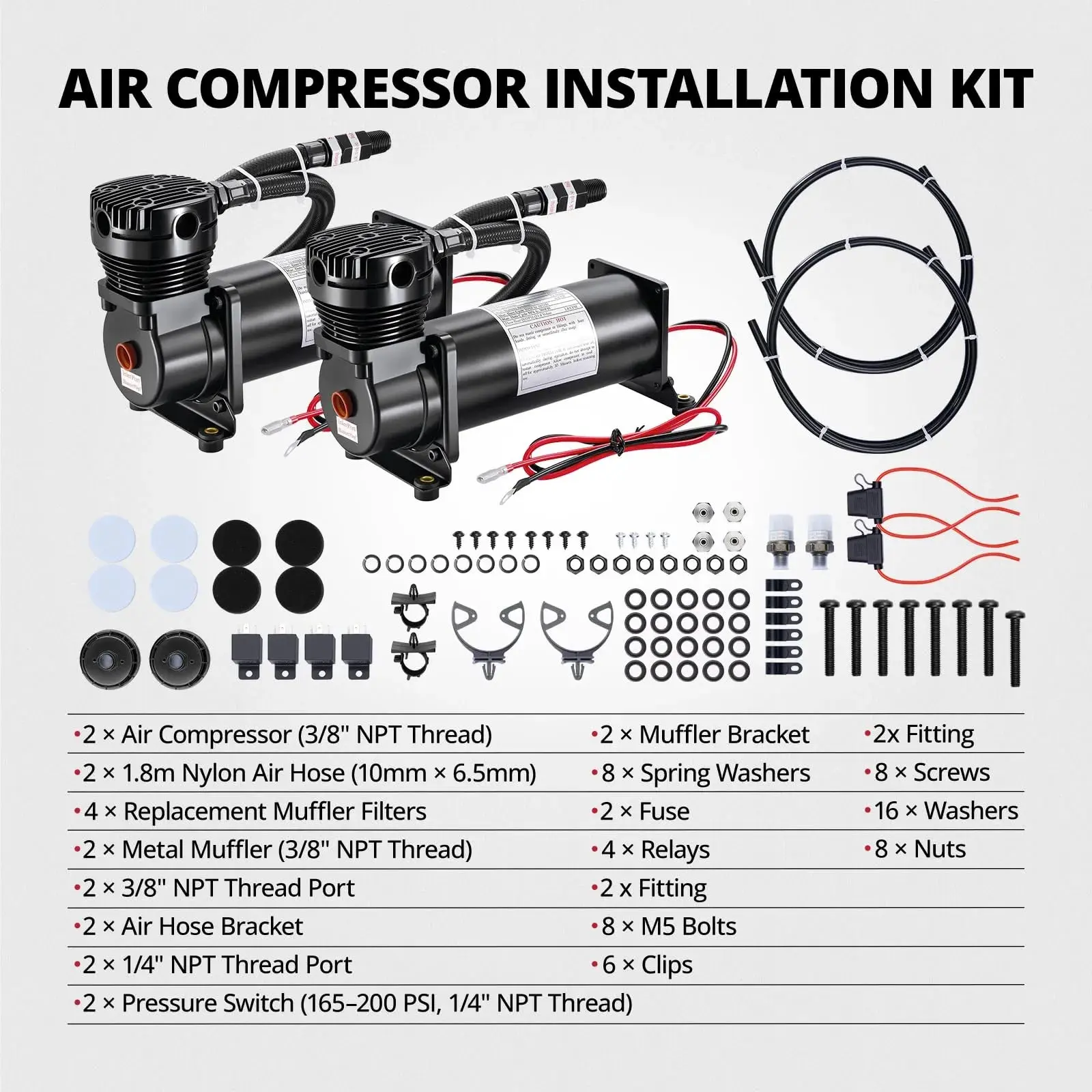 EVIL ENERGY Air Horn Suspension Compressor for Car 12V 200PSI Heavy Duty 1/4，3/8 NPT Onboard Air Ride Compressor for Train, Truck, Inflating Tires, Suspension Systems, Train Horn, DIY Pneumatic Tools - Image 13