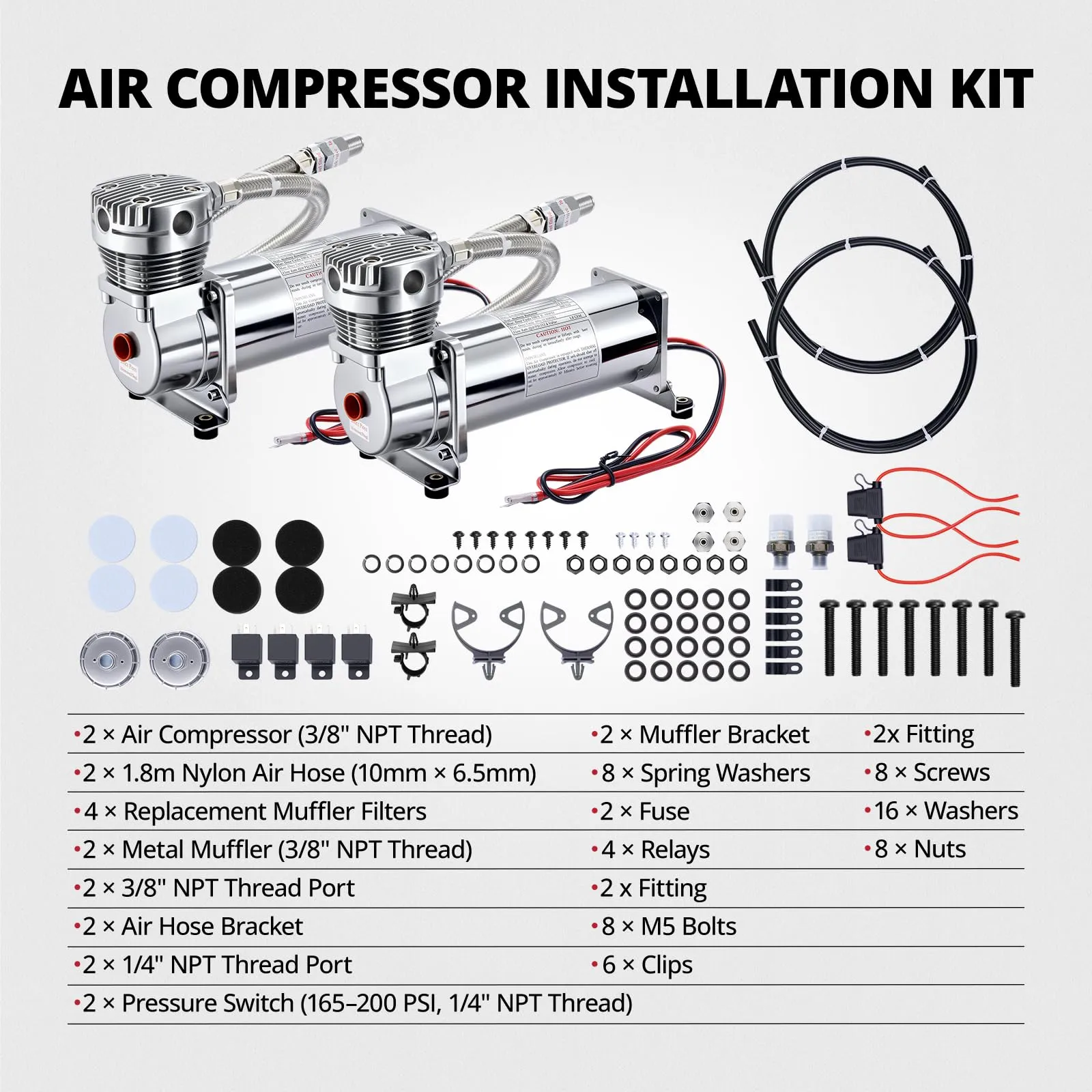 EVIL ENERGY Air Horn Suspension Compressor for Car 12V 200PSI Heavy Duty 1/4，3/8 NPT Onboard Air Ride Compressor for Train, Truck, Inflating Tires, Suspension Systems, Train Horn, DIY Pneumatic Tools - Image 14