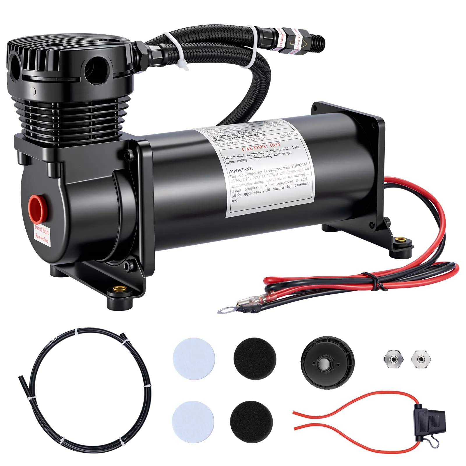 EVIL ENERGY Air Horn Suspension Compressor for Car 12V 200PSI Heavy Duty 1/4，3/8 NPT Onboard Air Ride Compressor for Train, Truck, Inflating Tires, Suspension Systems, Train Horn, DIY Pneumatic Tools - Image 3