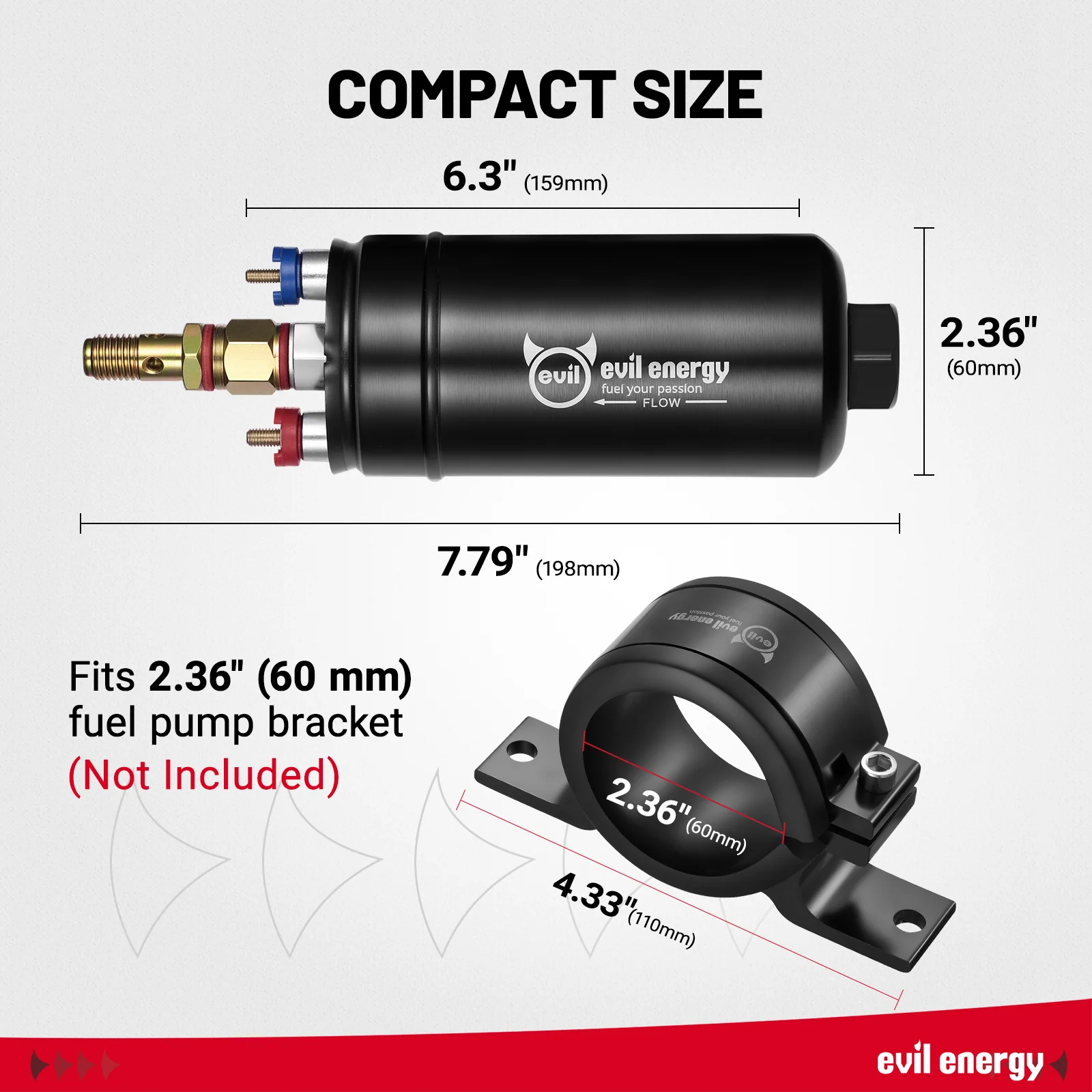 EVIL ENERGY 405LPH High Flow High Pressure External Electric Fuel Injection Pump 12V-13.5V - Racing-Grade for EFI Modified Cars - Image 4