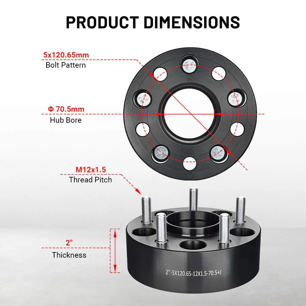 EVIL ENERGY 5x120.65mm 1/1.25/1.5/2inch Wheel Spacers for Chevy Corvette, Blazer & More 4 - Piece Set with M12x1.5 Bolts, 70.5mm Hub Bore - Image 8