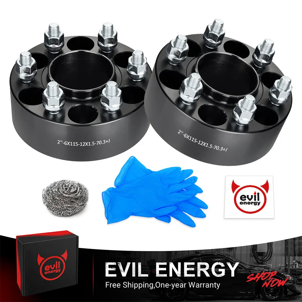 EVIL ENERGY 6x115mm 1.5/2inch Wheel Spacers for 2004 - 2007 Cadillac CTS - V 2 - Piece Set with M12x1.5 Bolts, 70.3mm Hub Bore