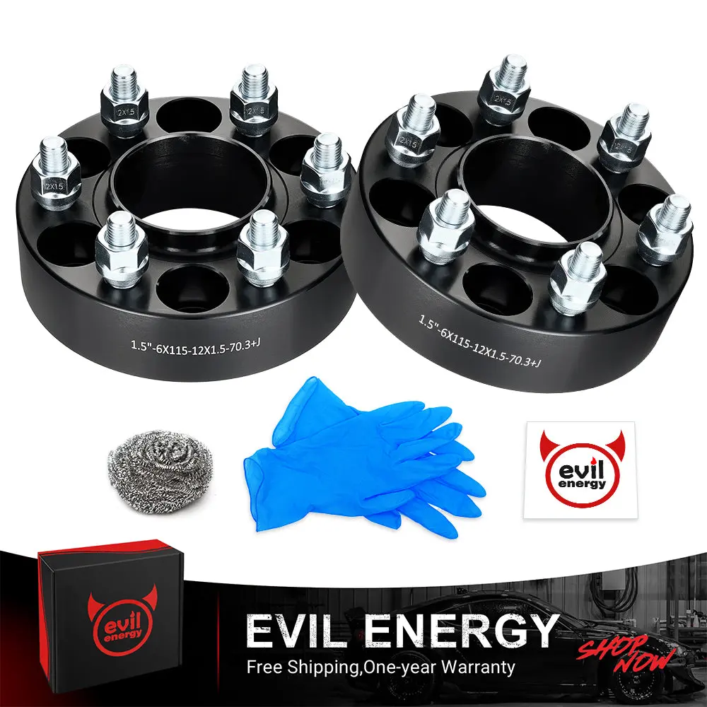 EVIL ENERGY 6x115mm 1.5/2inch Wheel Spacers for 2004 - 2007 Cadillac CTS - V 2 - Piece Set with M12x1.5 Bolts, 70.3mm Hub Bore - Image 2