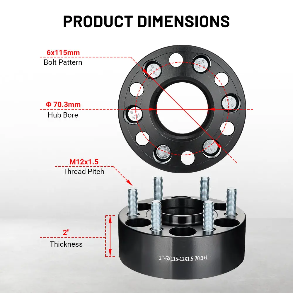 EVIL ENERGY 6x115mm 1.5/2inch Wheel Spacers for 2004 - 2007 Cadillac CTS - V 2 - Piece Set with M12x1.5 Bolts, 70.3mm Hub Bore - Image 3