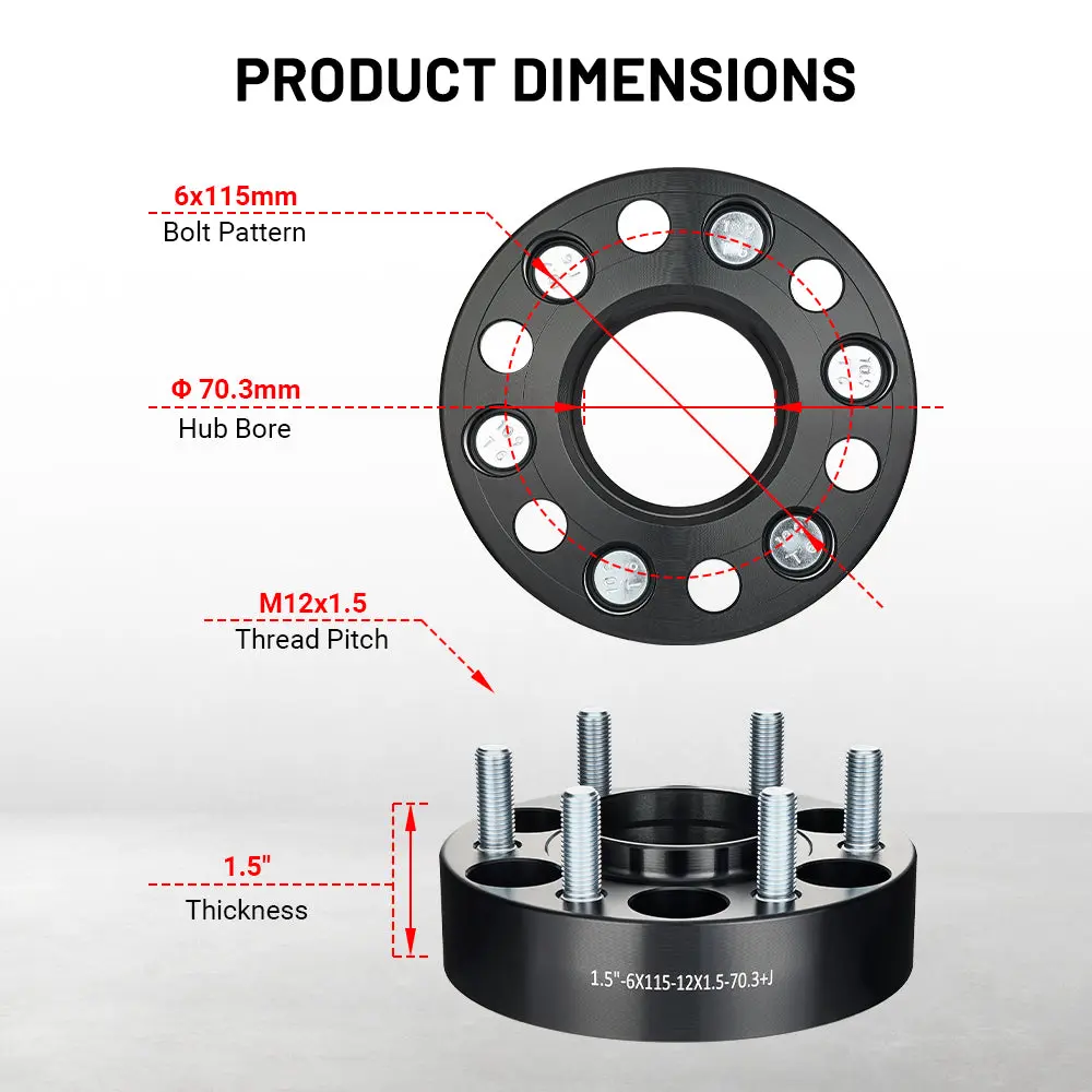 EVIL ENERGY 6x115mm 1.5/2inch Wheel Spacers for 2004 - 2007 Cadillac CTS - V 2 - Piece Set with M12x1.5 Bolts, 70.3mm Hub Bore - Image 4