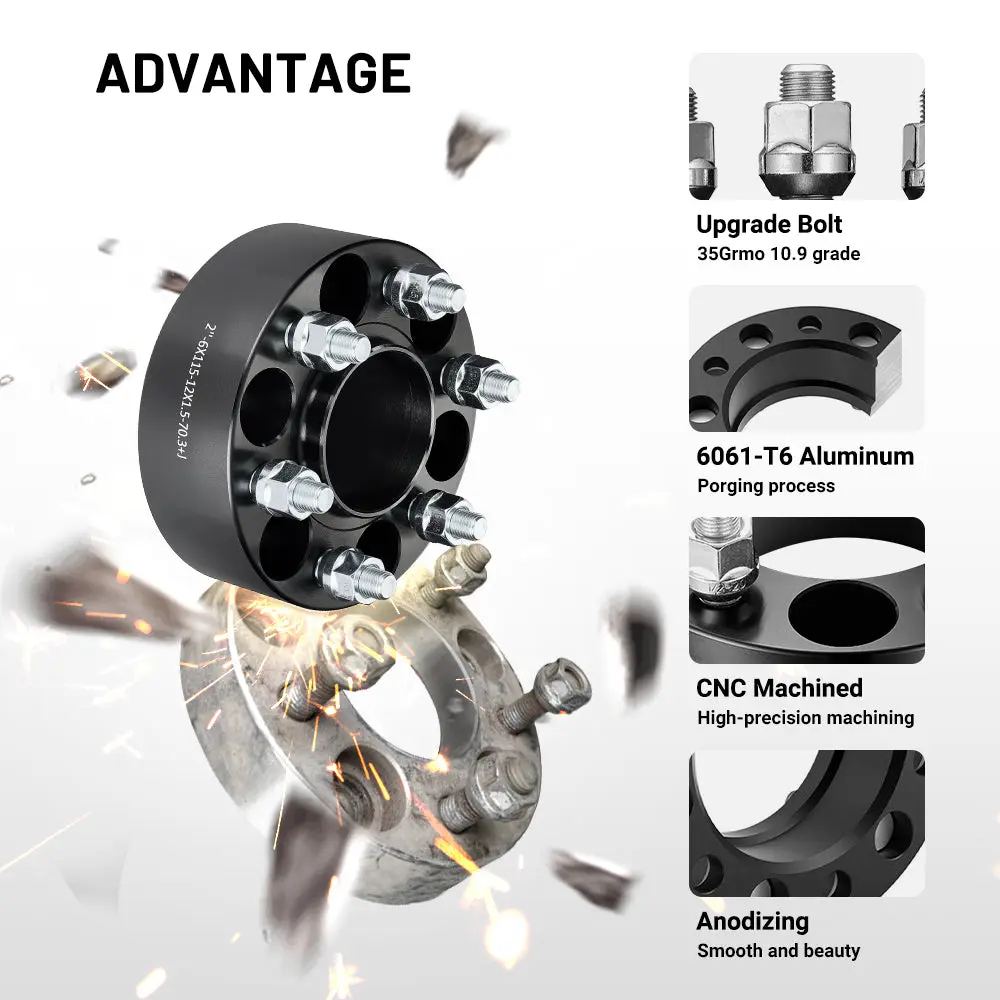 EVIL ENERGY 6x115mm 1.5/2inch Wheel Spacers for 2004 - 2007 Cadillac CTS - V 2 - Piece Set with M12x1.5 Bolts, 70.3mm Hub Bore - Image 7