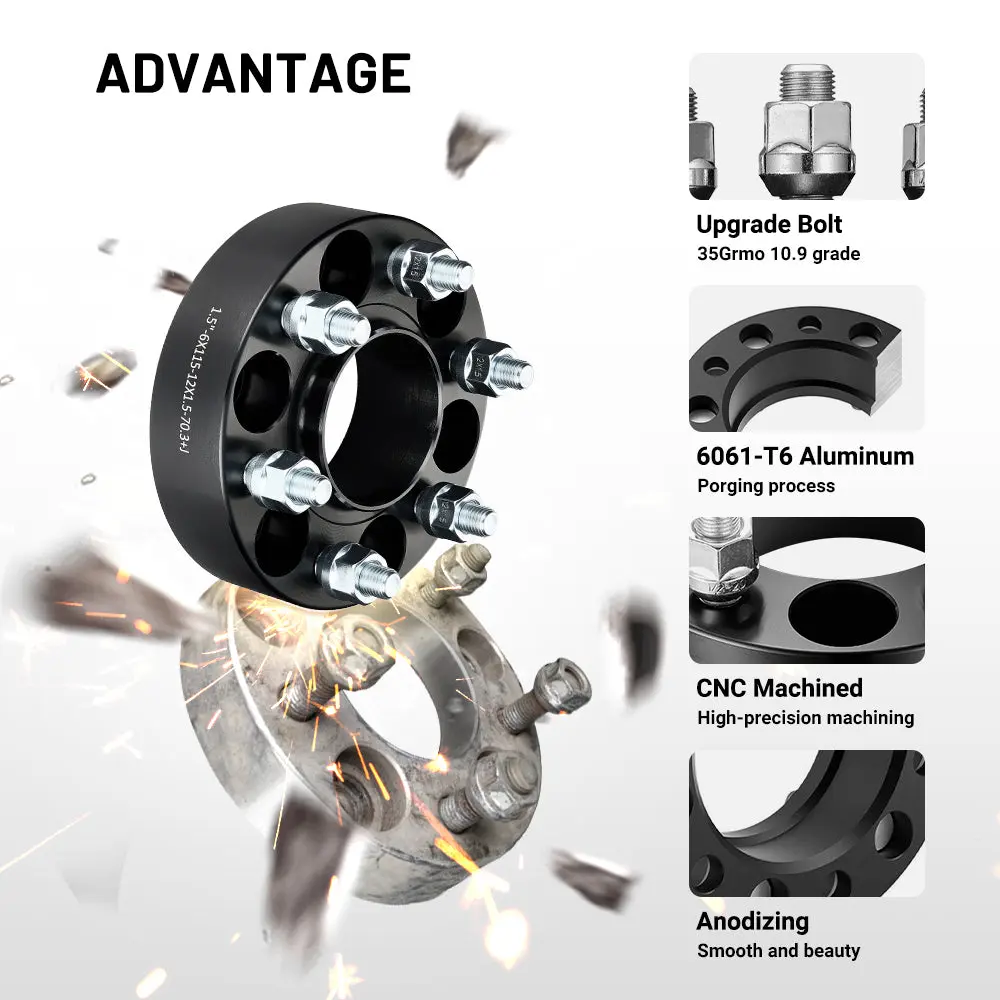 EVIL ENERGY 6x115mm 1.5/2inch Wheel Spacers for 2004 - 2007 Cadillac CTS - V 2 - Piece Set with M12x1.5 Bolts, 70.3mm Hub Bore - Image 8