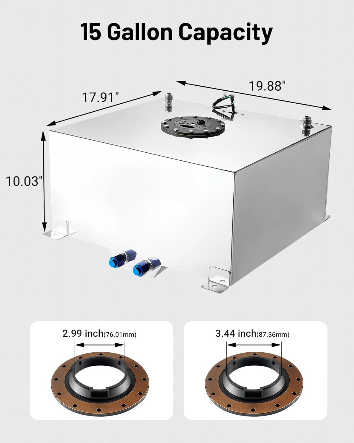EVIL ENERGY 5/10/15/20 Gallon Fuel Cell Gas Tank Aluminum with Level Sender 6AN 12FT CPE Fuel Line Kit Black/silver - Image 9