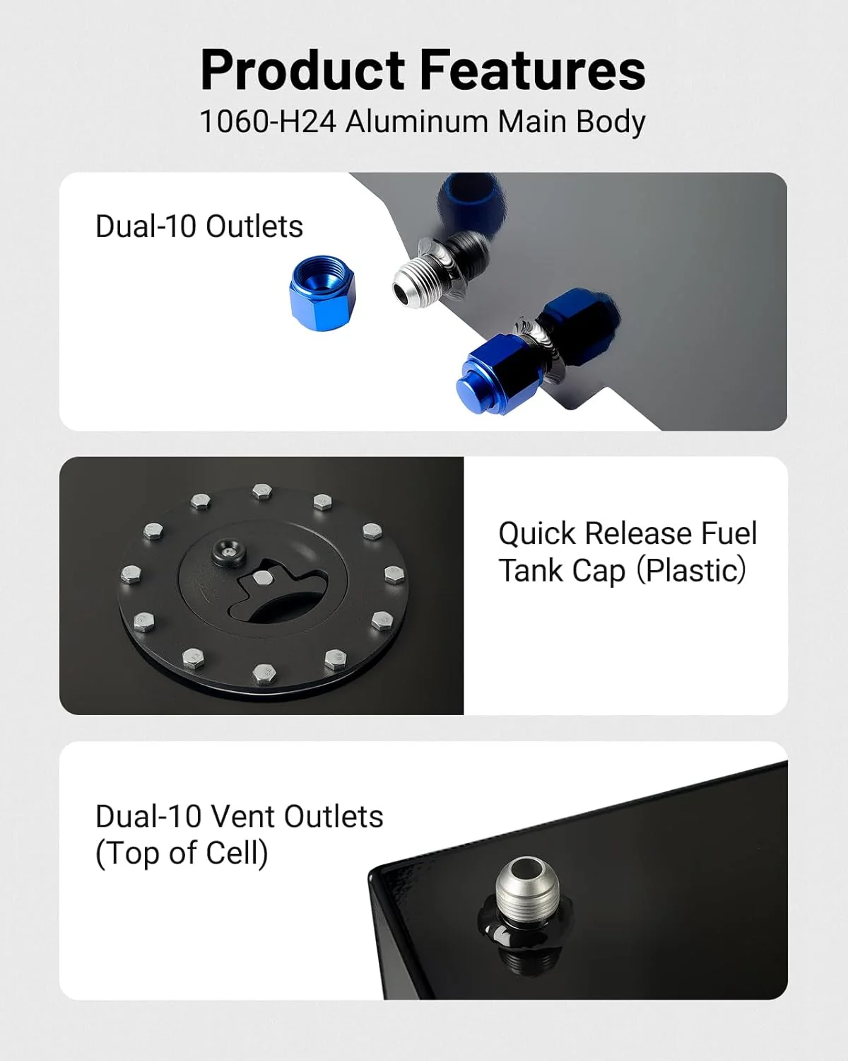 EVIL ENERGY 5/10/15/20 Gallon Fuel Cell Gas Tank Aluminum with Level Sender 6AN 12FT CPE Fuel Line Kit Black/silver - Image 14