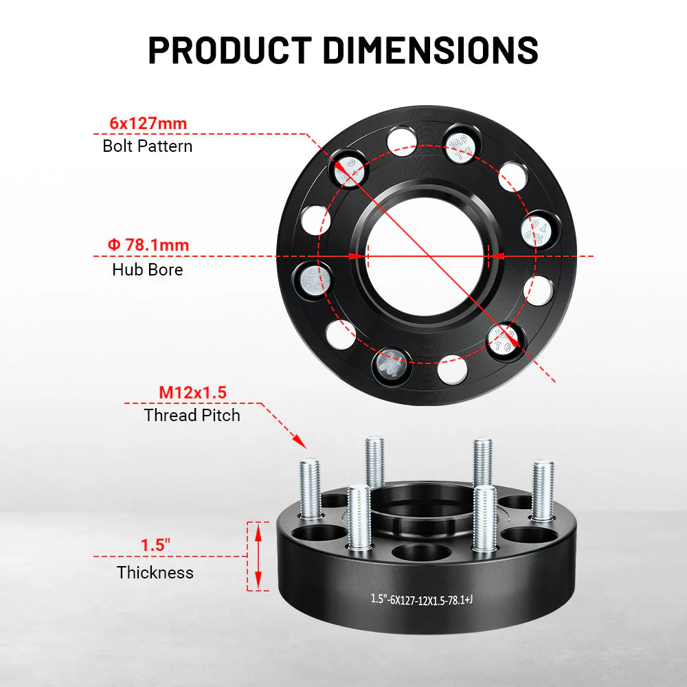 EVIL ENERGY 6x127 1/1.25/1.5/2inch Wheel Spacers for 2003 - 2006 Chevrolet SSR, 4 - Piece Set with 12x1.5 Bolts and 78.1mm Hub Bore - Image 7