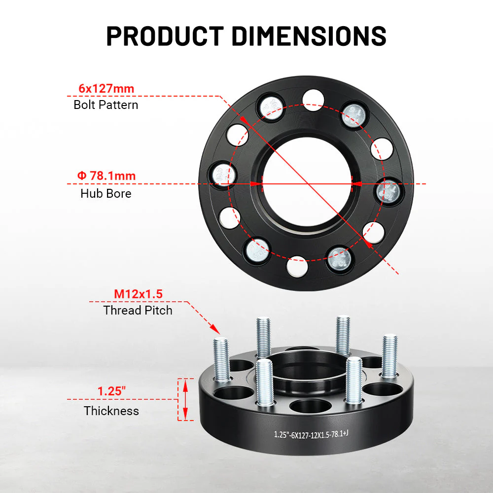 EVIL ENERGY 6x127 1/1.25/1.5/2inch Wheel Spacers for 2003 - 2006 Chevrolet SSR, 4 - Piece Set with 12x1.5 Bolts and 78.1mm Hub Bore - Image 8