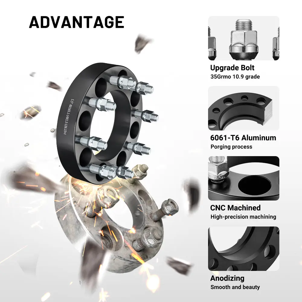 EVIL ENERGY 8x165.1mm 1.5//2inch Wheel Spacers for Chevrolet, GMC Heavy - Duty & Hummer H2 (1999 - 2009) 2/4 - Piece Set with 14x1.5 Bolts, 126.15 Hub Bore - Image 8