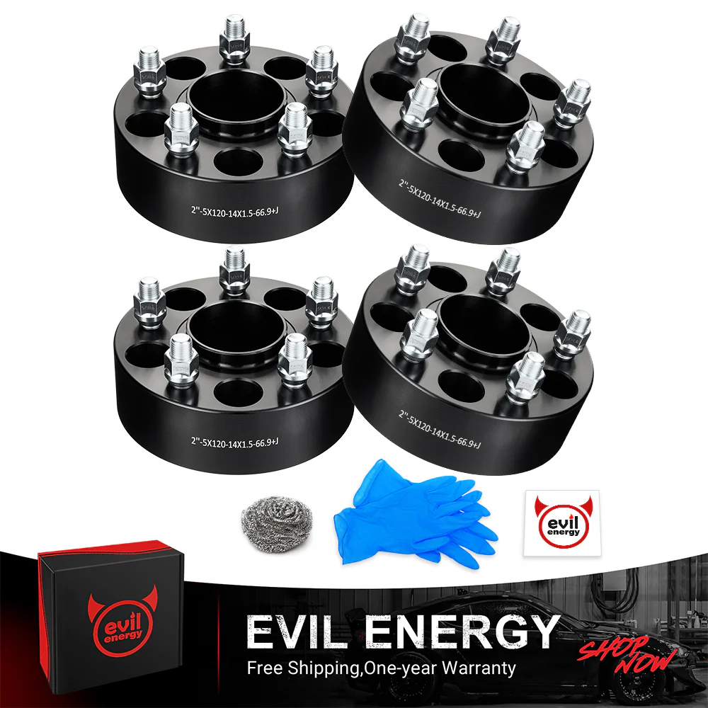 EVIL ENERGY 5x120mm 2inch Wheel Spacers for Chevy Camaro, SS & Cadillac CTS (2008 - 2019) 4 - Piece Set with M14x1.5 Bolts, 66.9mm Hub Bore