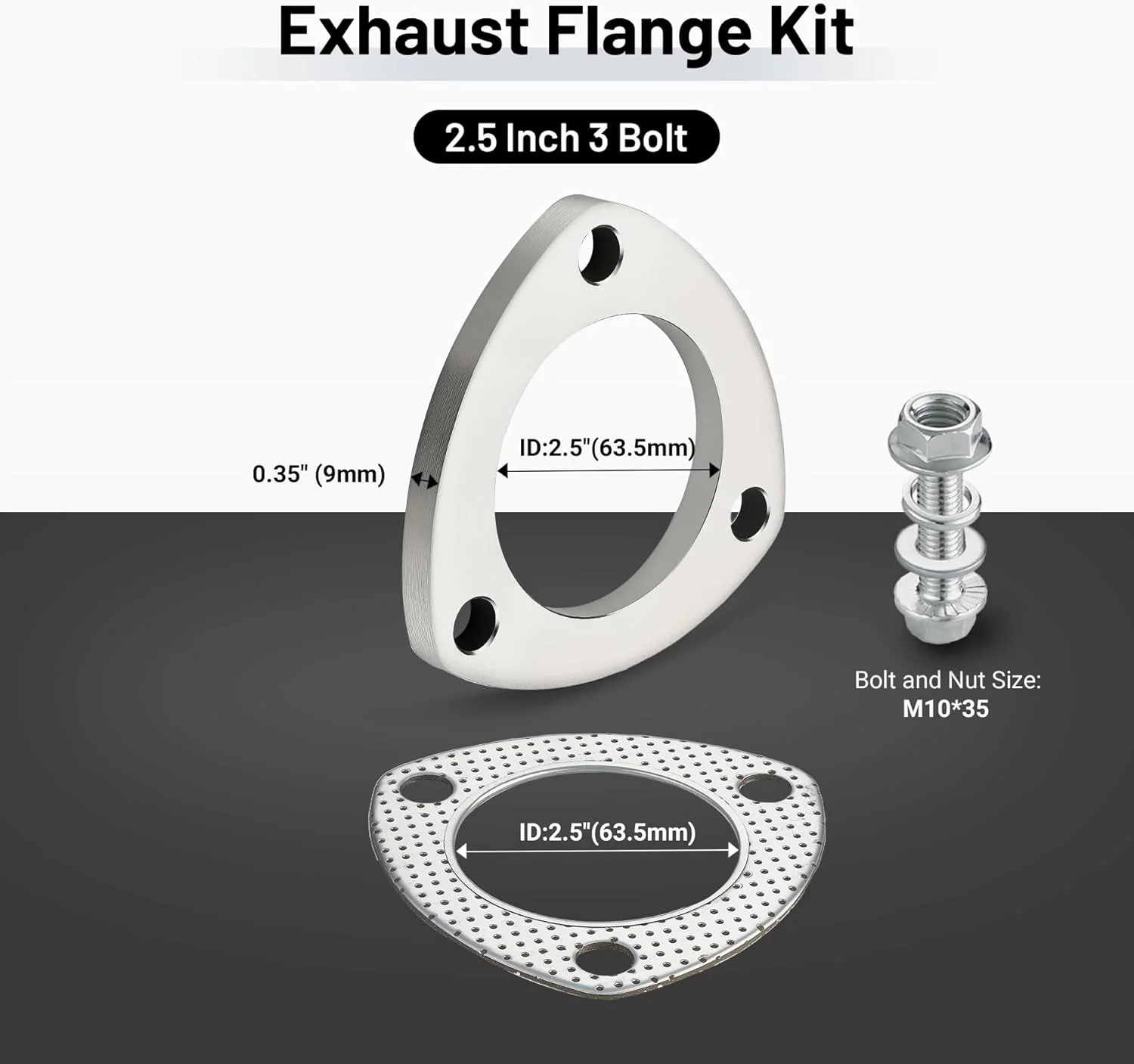 EVIL ENERGY 3-Bolt Exhaust Flange Kit, 304 Stainless Steel with Gaskets & Bolts (2.5/3 Inch) - Image 2