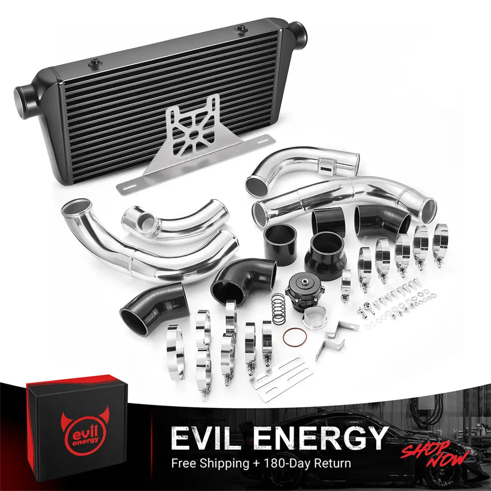 EVIL ENERGY 2009-2015 Camaro Intercooler Kit with 3 Inch Intercooler Core - AC-Retained LS3 Turbo Intercooler Conversion Kit, Bolt-On Front Mount Intercooler & 50mm BOV for Gen 5 Camaro
