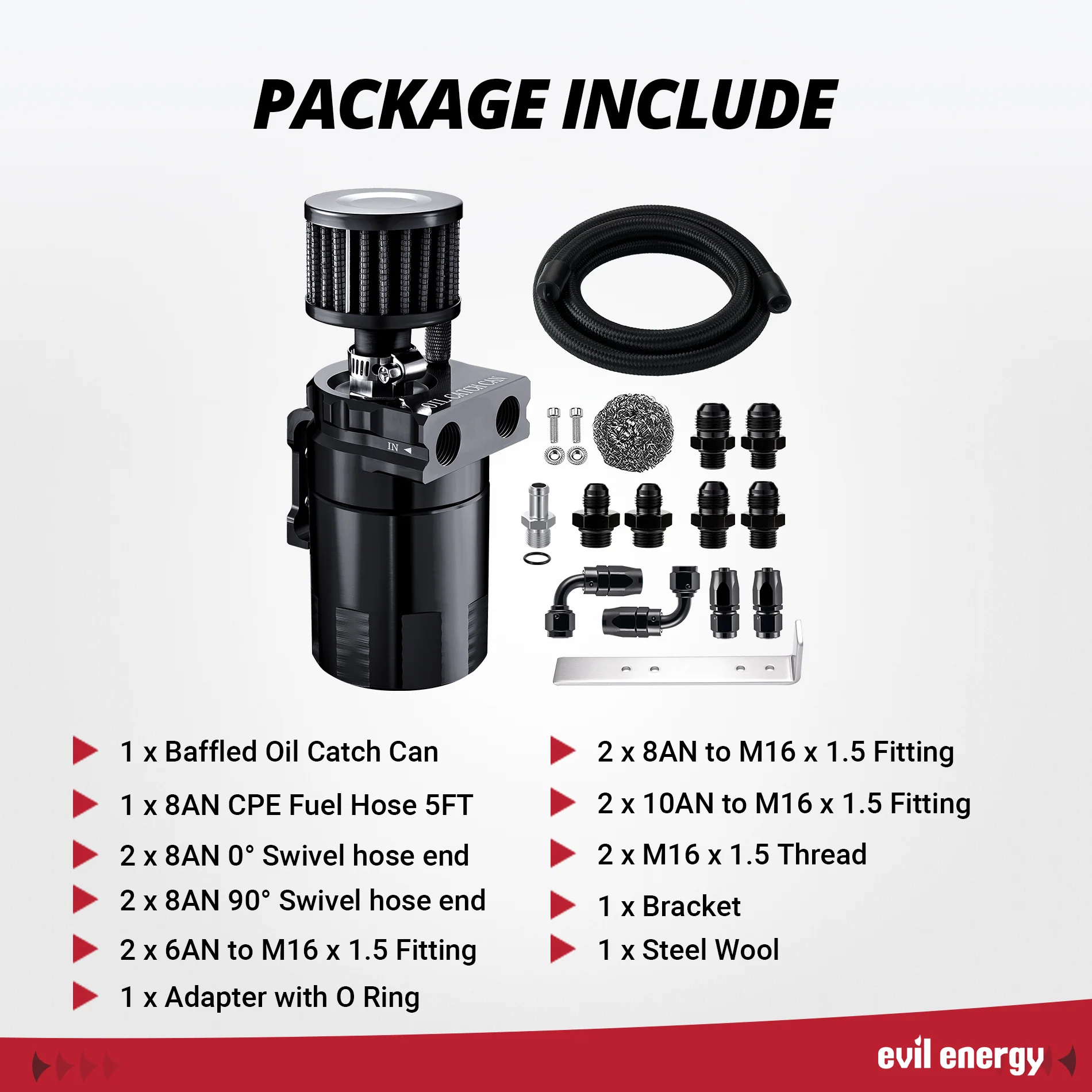 EVIL ENERGY 300 ML AN10 PCV Oil Catch Can Kit |Drain Valve Kit with 5FT 6AN/8AN/10AN CPE Fuel Line & Fitting - Image 15