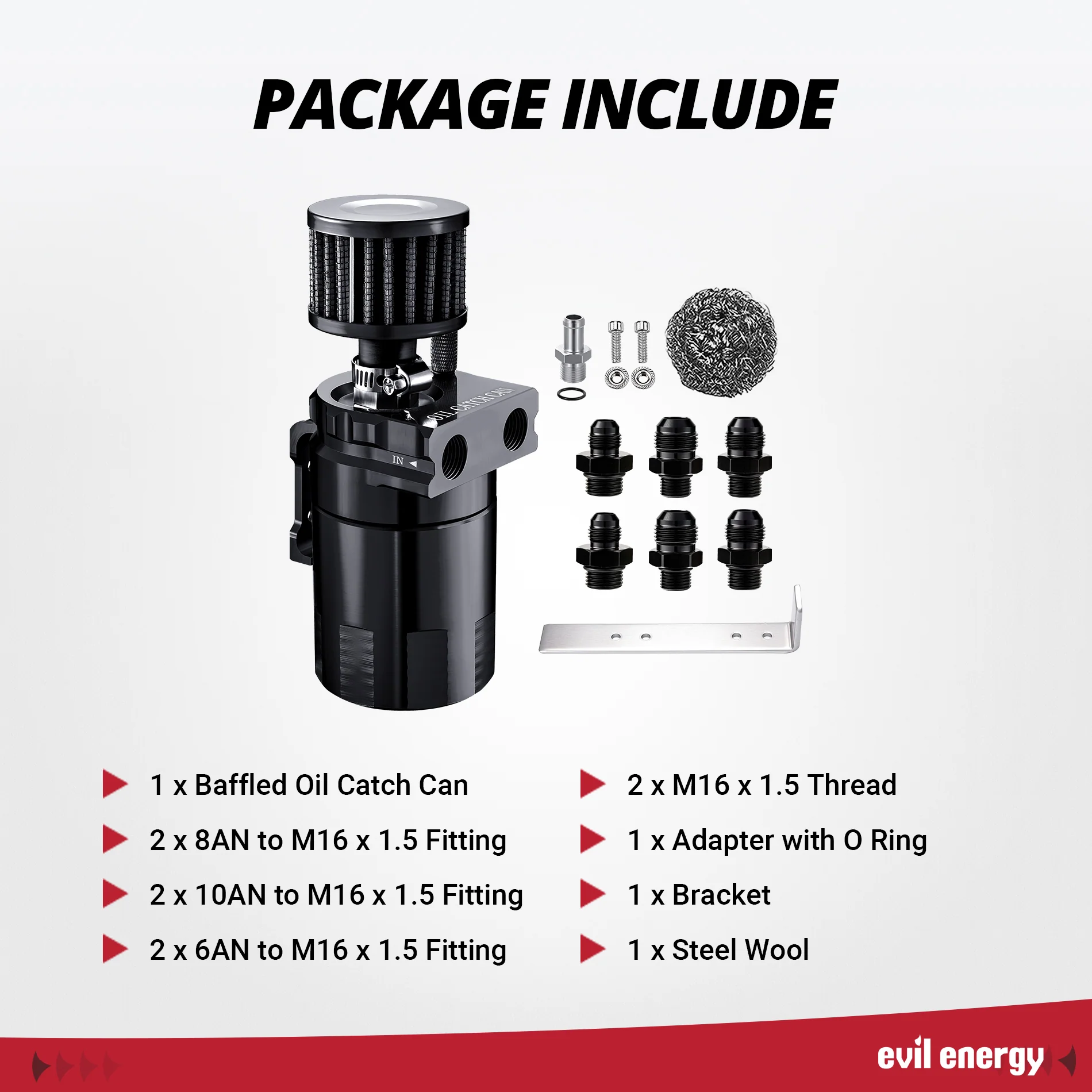 EVIL ENERGY 300 ML AN10 PCV Oil Catch Can Kit |Drain Valve Kit with 5FT 6AN/8AN/10AN CPE Fuel Line & Fitting - Image 17