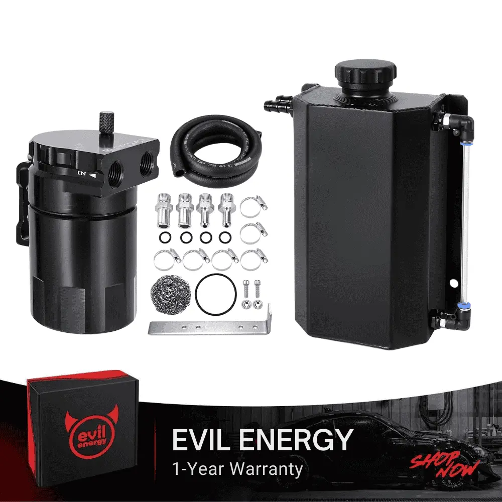 EVIL ENERGY Bundle: 300ml Baffled Oil Catch Can (5FT Hose, Black, with/without Breather Filter) & 1L/2L Coolant Overflow Tank (Black, Aluminum)