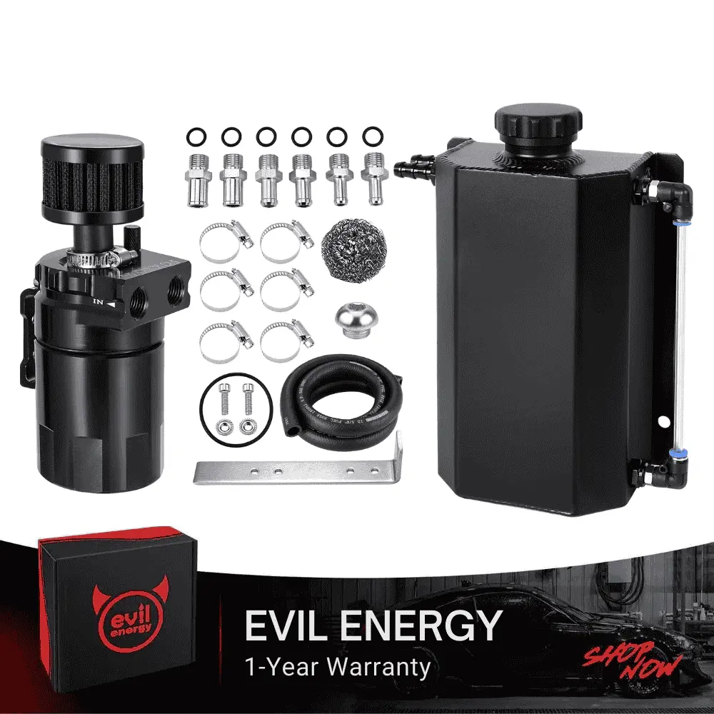 EVIL ENERGY Bundle: 300ml Baffled Oil Catch Can (5FT Hose, Black, with/without Breather Filter) & 1L/2L Coolant Overflow Tank (Black, Aluminum) - Image 2