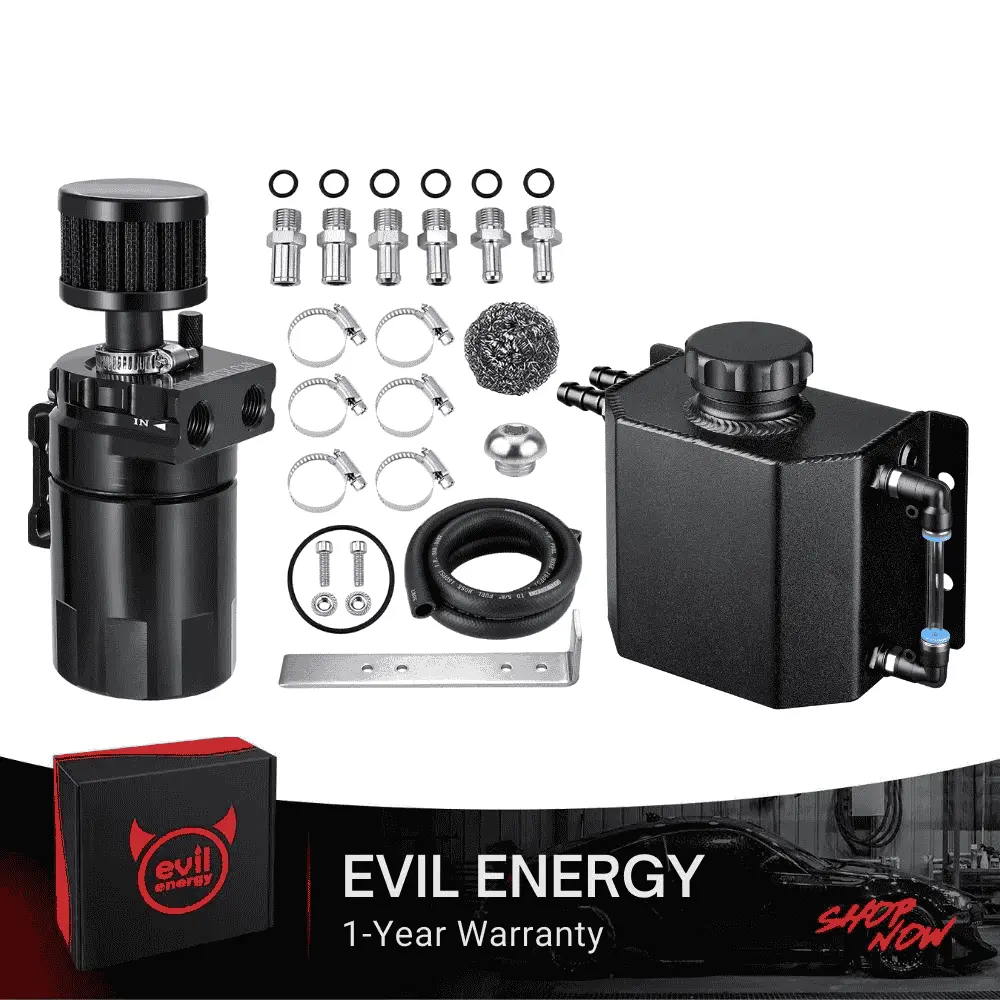 EVIL ENERGY Bundle: 300ml Baffled Oil Catch Can (5FT Hose, Black, with/without Breather Filter) & 1L/2L Coolant Overflow Tank (Black, Aluminum) - Image 3