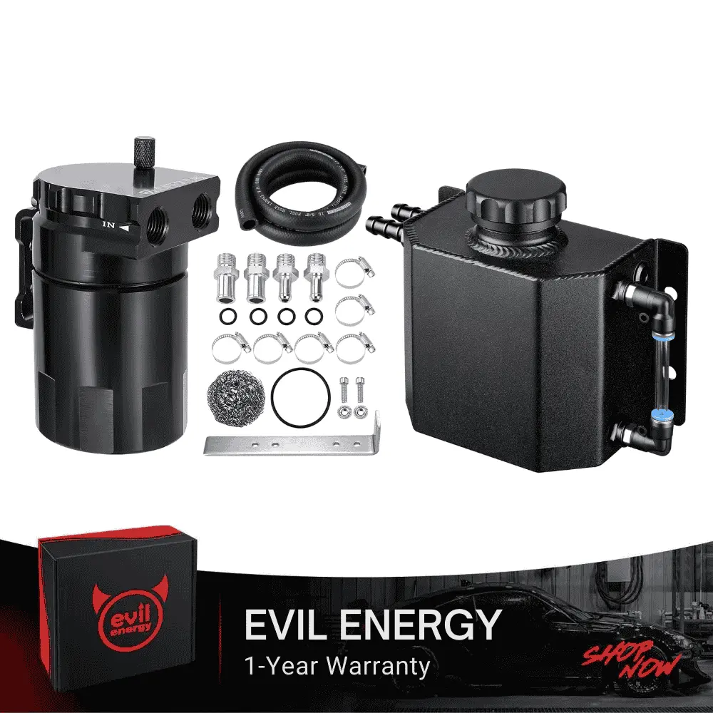 EVIL ENERGY Bundle: 300ml Baffled Oil Catch Can (5FT Hose, Black, with/without Breather Filter) & 1L/2L Coolant Overflow Tank (Black, Aluminum) - Image 4