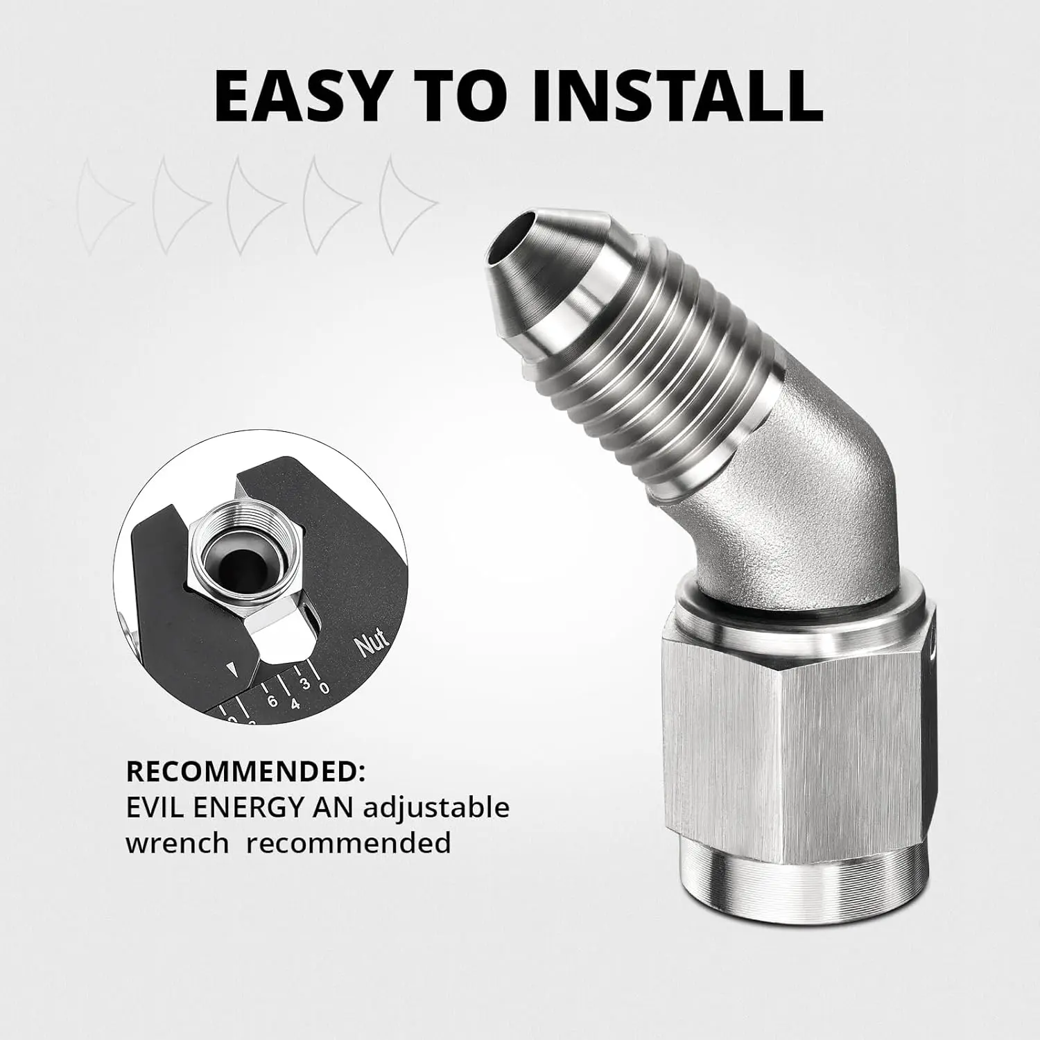 EVIL ENERGY 3AN/4AN Stainless AN Male to Female Adapter – 45° / 90° Swivel Brake Line Fitting - Image 7