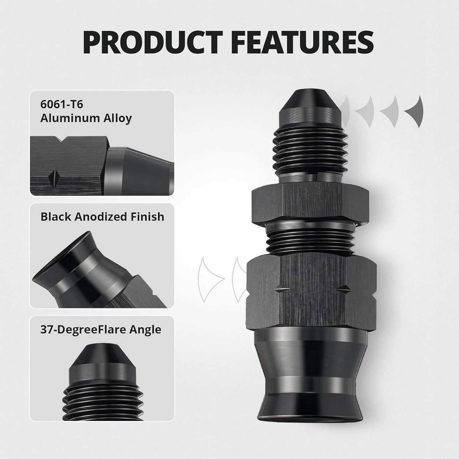 EVIL ENERGY 3/6AN Male to 1/4, 5/16 & 3/8 inch Hardline Compression Fitting Adapter Black Aluminum - Image 5