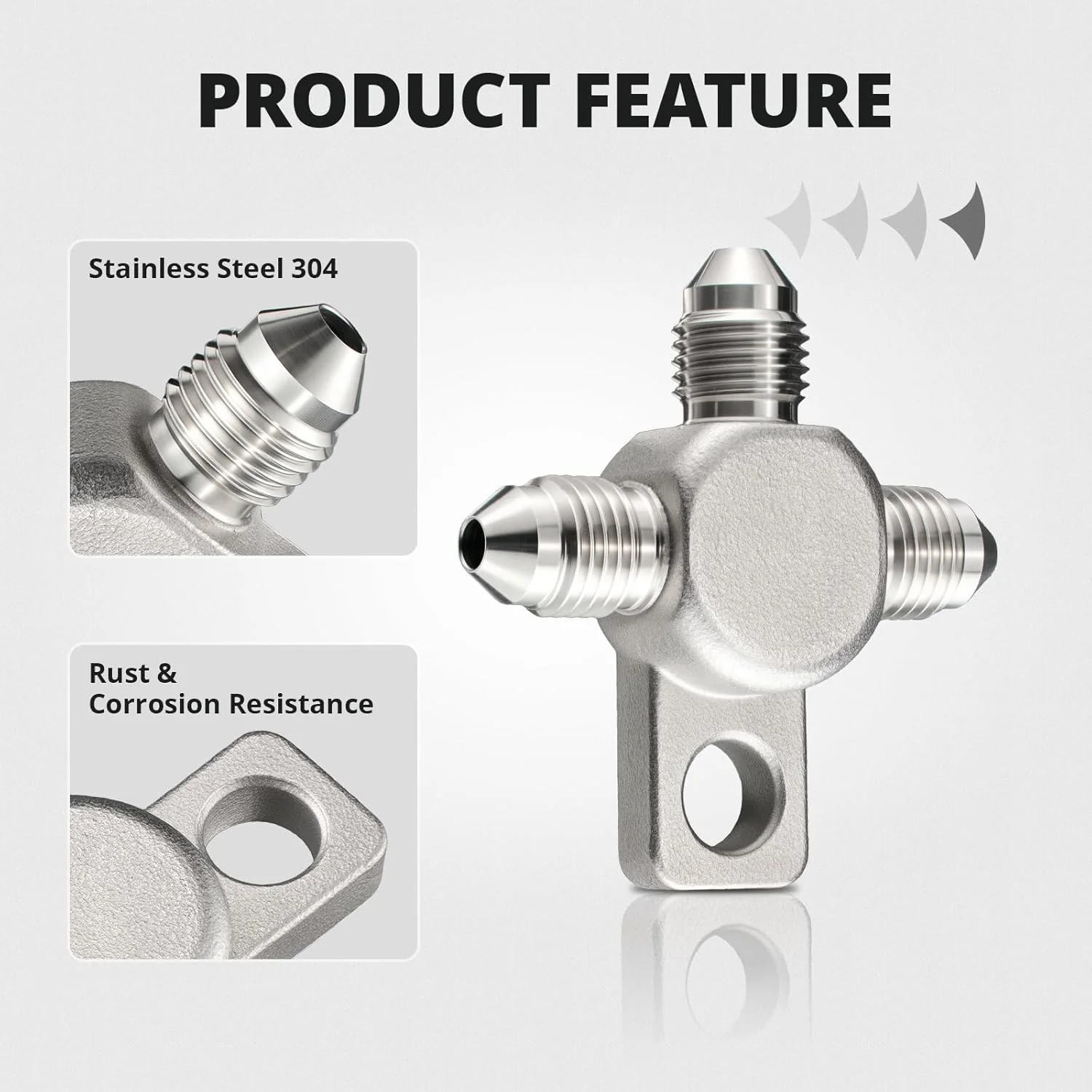 EVIL ENERGY 3AN Brake Tee Block Fitting with Mounting Tab β Stainless Steel 2PCS - Image 3
