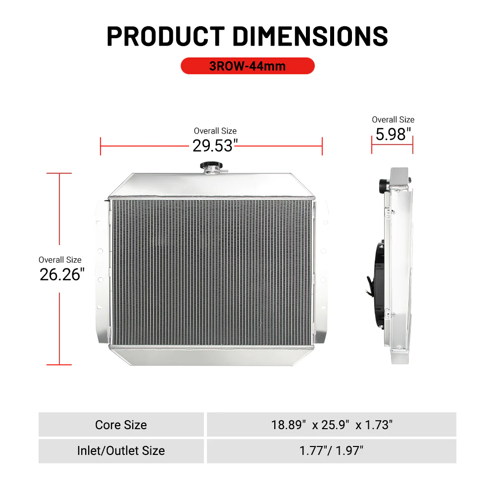 EVIL ENERGY 3ROW-44mm Aluminum Radiator 1966-1979 Ford Bronco & F-100/F-150/F-250/F-350 Series - Image 5