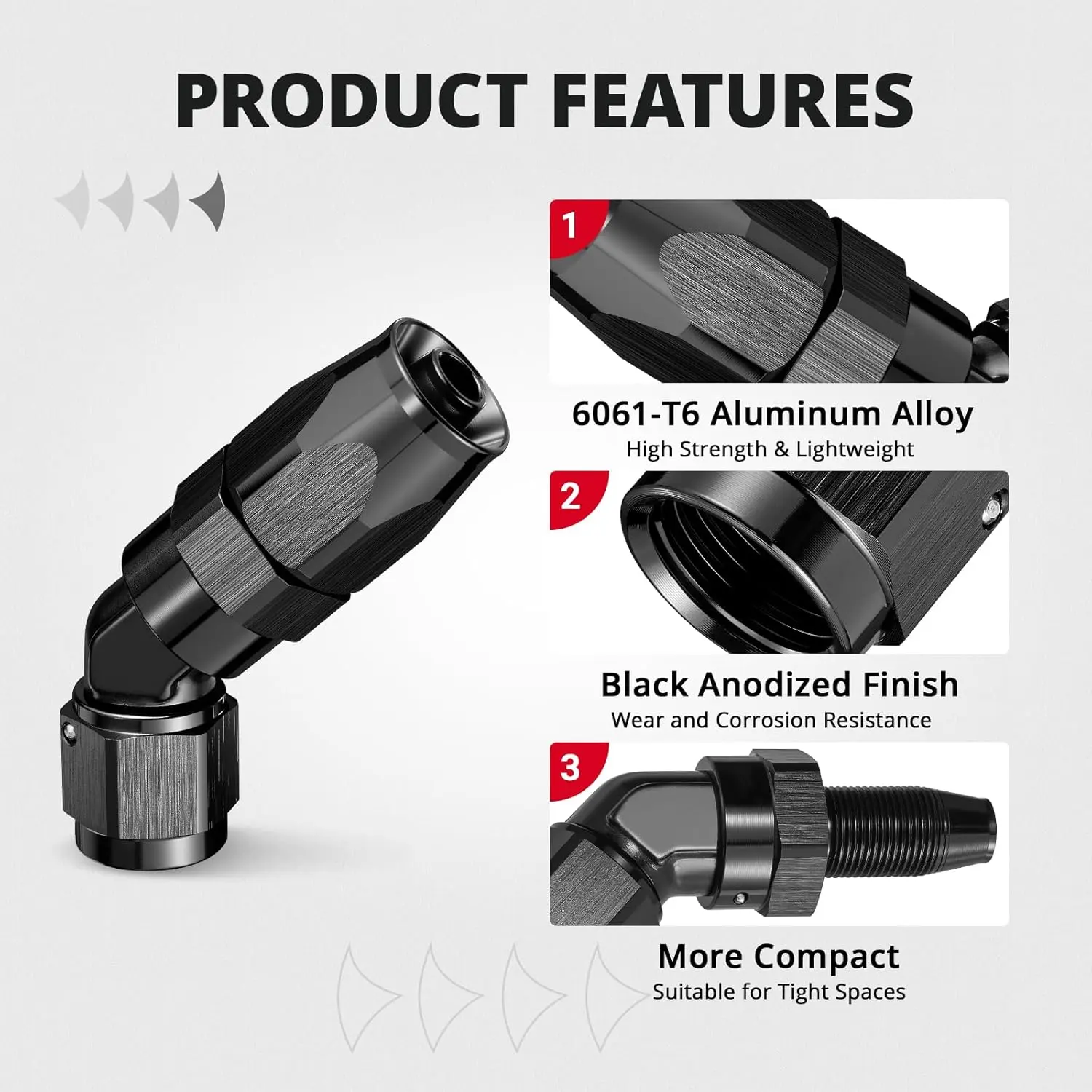 EVIL ENERGY 4/6/8/10/12/16AN 45° Forged Swivel Hose End Fitting – Low Profile Aluminum for CPE Braided Fuel Line - Image 8