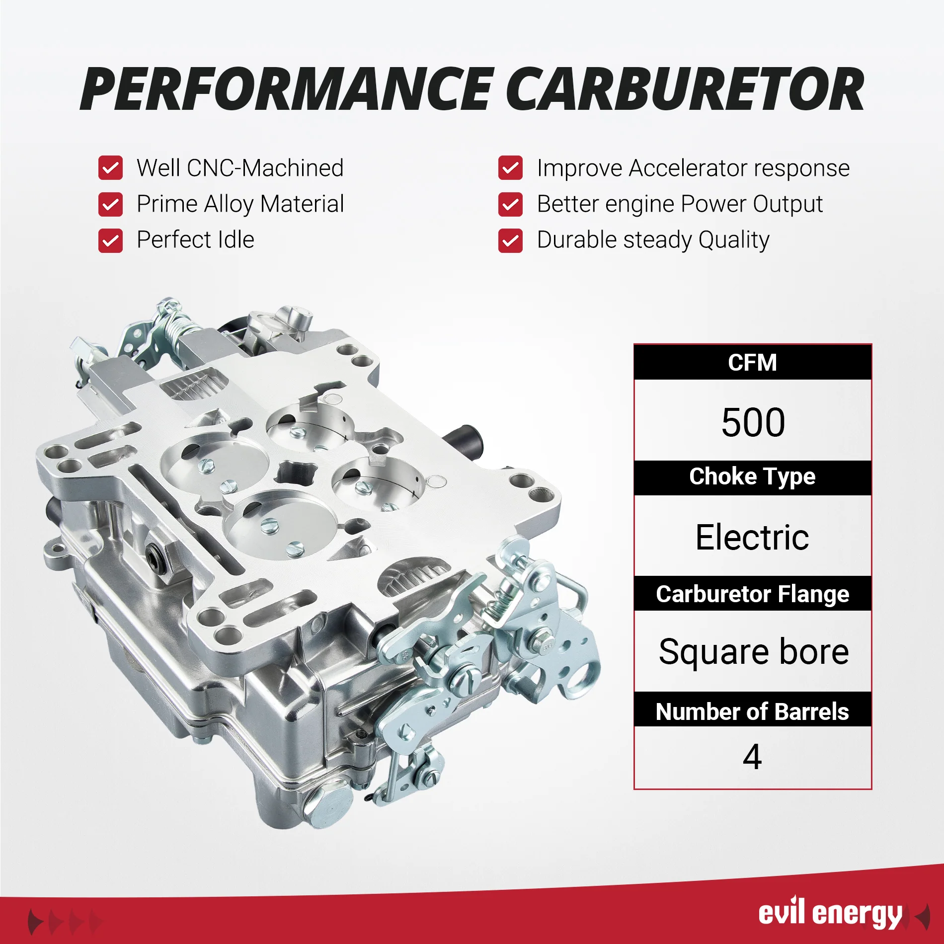 EVIL ENERGY 500 CFM 4-barrel Carburetor Perfect for Small-block V8 Engine - Image 4
