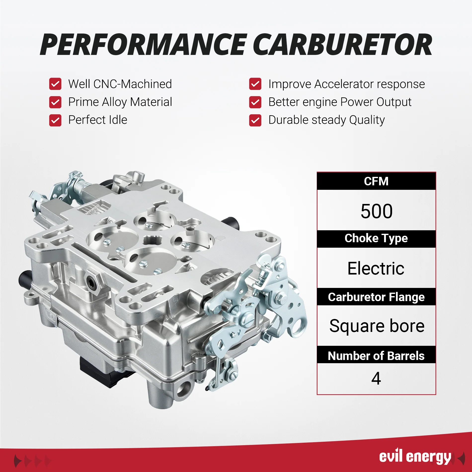 EVIL ENERGY 500 CFM 4-barrel Carburetor Electric Choke - Image 4