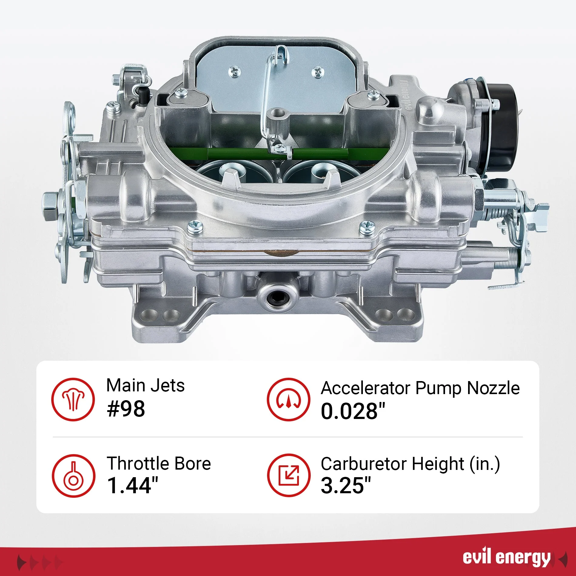 EVIL ENERGY 600 CFM 4-Barrel Carburetor Electric Choke Adjustable Metering Rods - Image 2