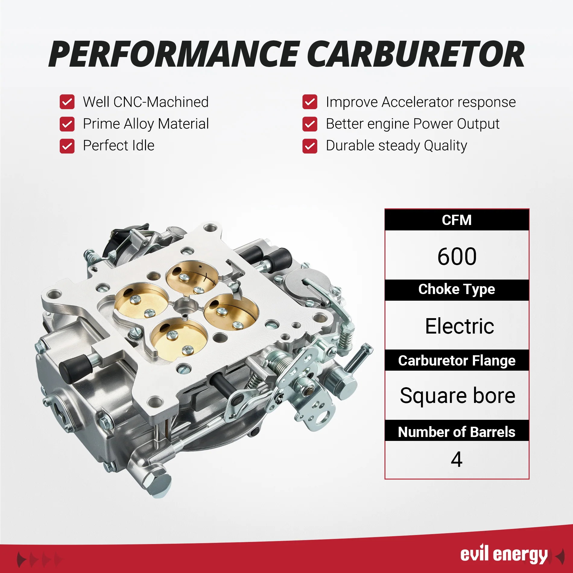 EVIL ENERGY 600 CFM 4-barrel Performance Carburetor - Image 4