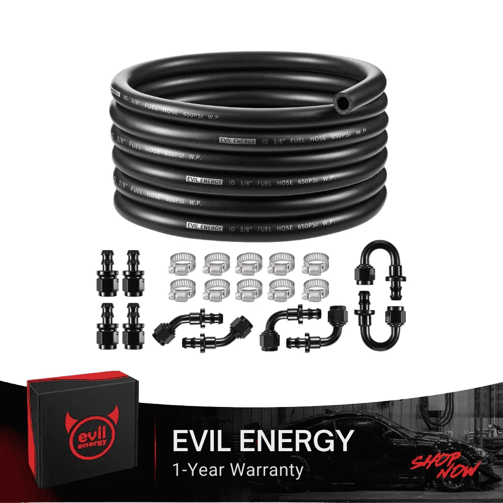 EVIL ENERGY 4/6/10 AN Fuel Line Kit 20FT CPE Rubber Hose with Push On Fittings & Clamps