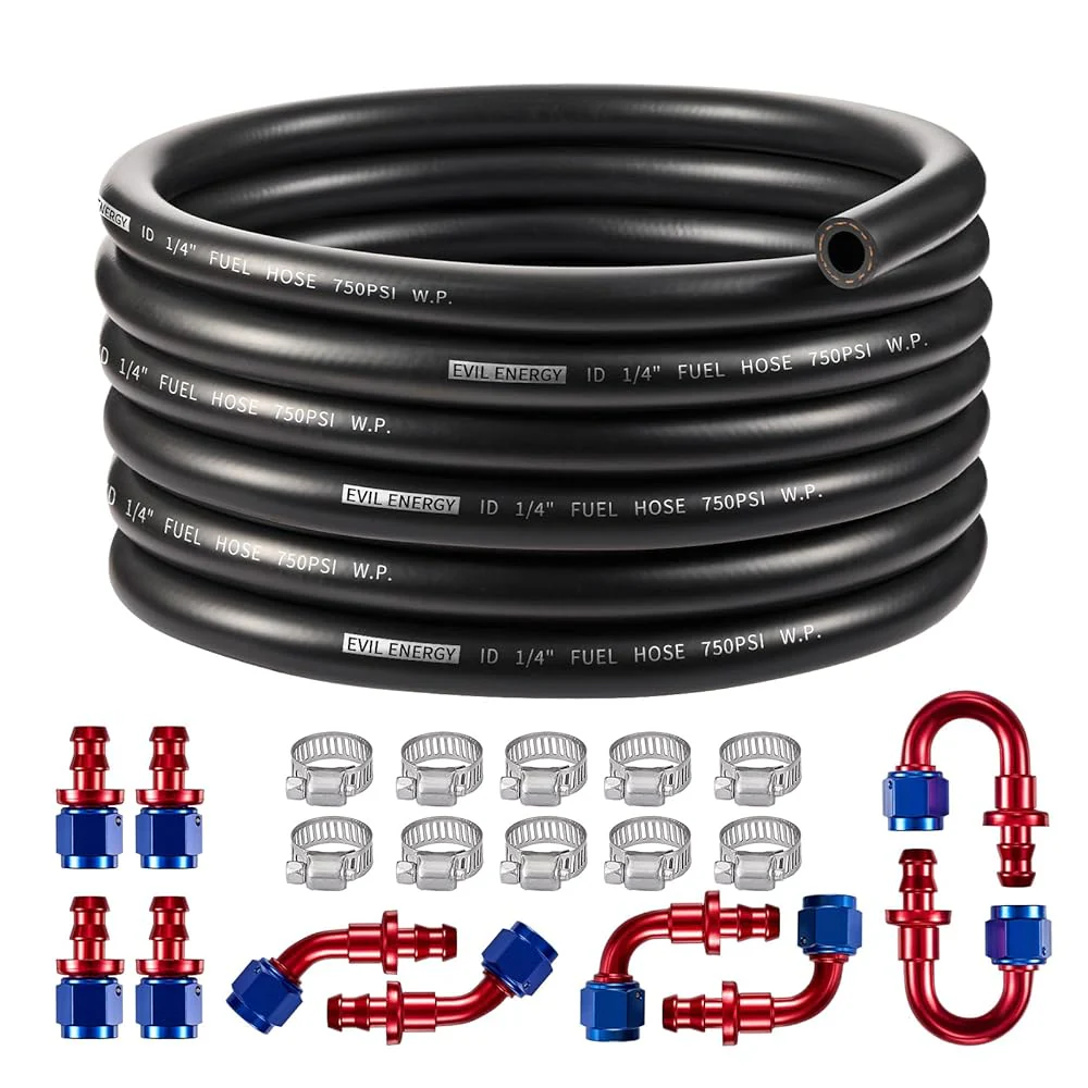 EVIL ENERGY 4/6/10 AN Fuel Line Kit 20FT CPE Rubber Hose with Push On Fittings & Clamps - Image 6