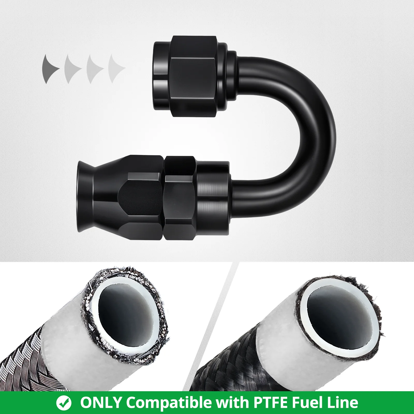 EVIL ENERGY 6AN/8AN/10AN PTFE Hose End Fittings Kit 0/45/90/180 Degree Fittings For PTFE Hose Only, Black - Image 13