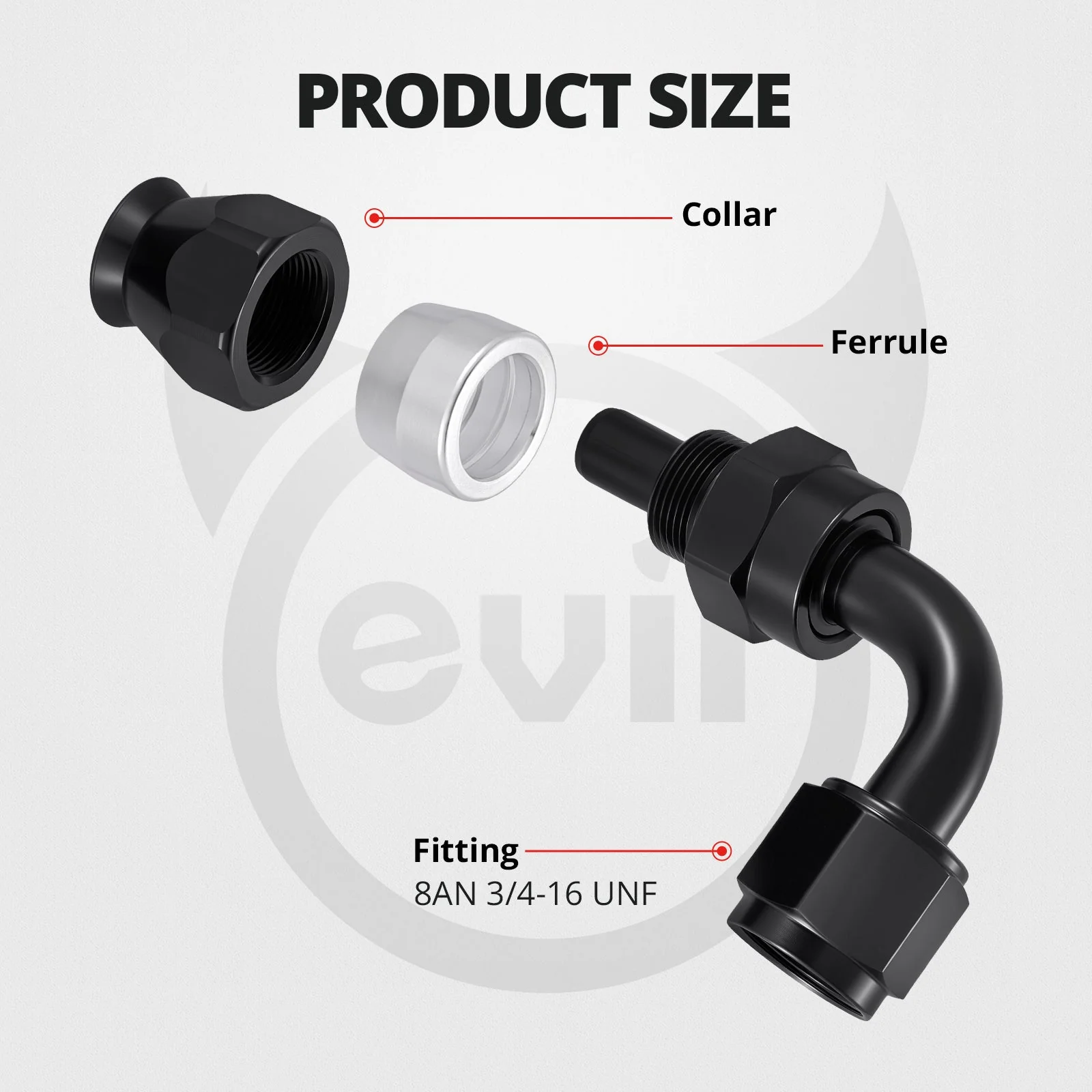EVIL ENERGY 6AN/8AN/10AN PTFE Hose End Fittings Kit 0/45/90/180 Degree Fittings For PTFE Hose Only, Black - Image 3