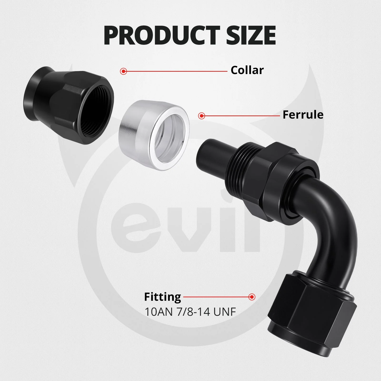 EVIL ENERGY 6AN/8AN/10AN PTFE Hose End Fittings Kit 0/45/90/180 Degree Fittings For PTFE Hose Only, Black - Image 4