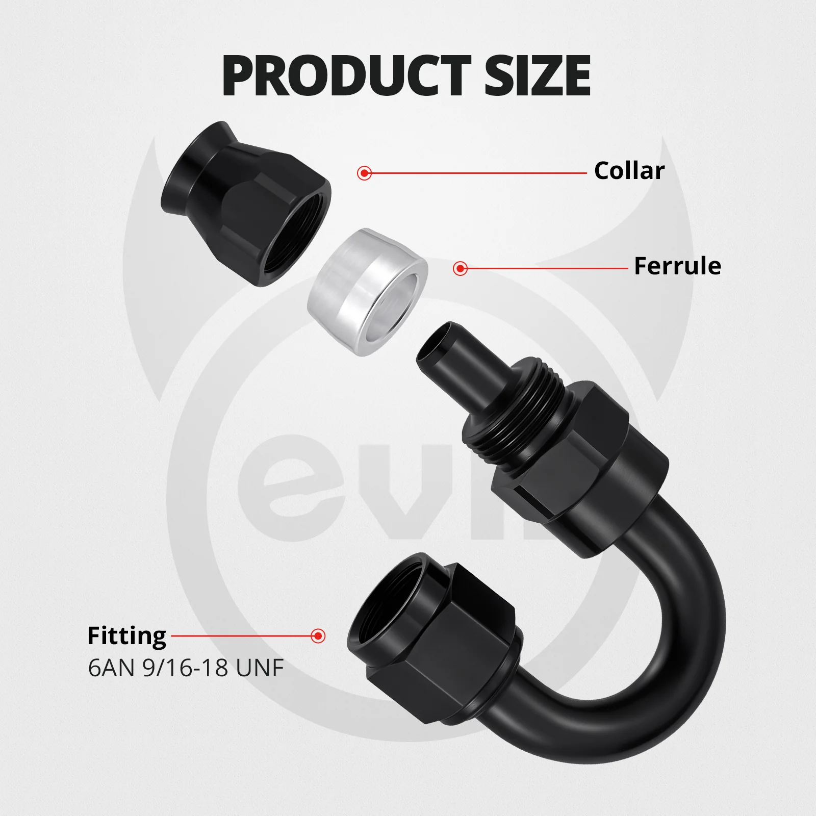 EVIL ENERGY 6AN/8AN/10AN PTFE Hose End Fittings Kit 0/45/90/180 Degree Fittings For PTFE Hose Only, Black - Image 5