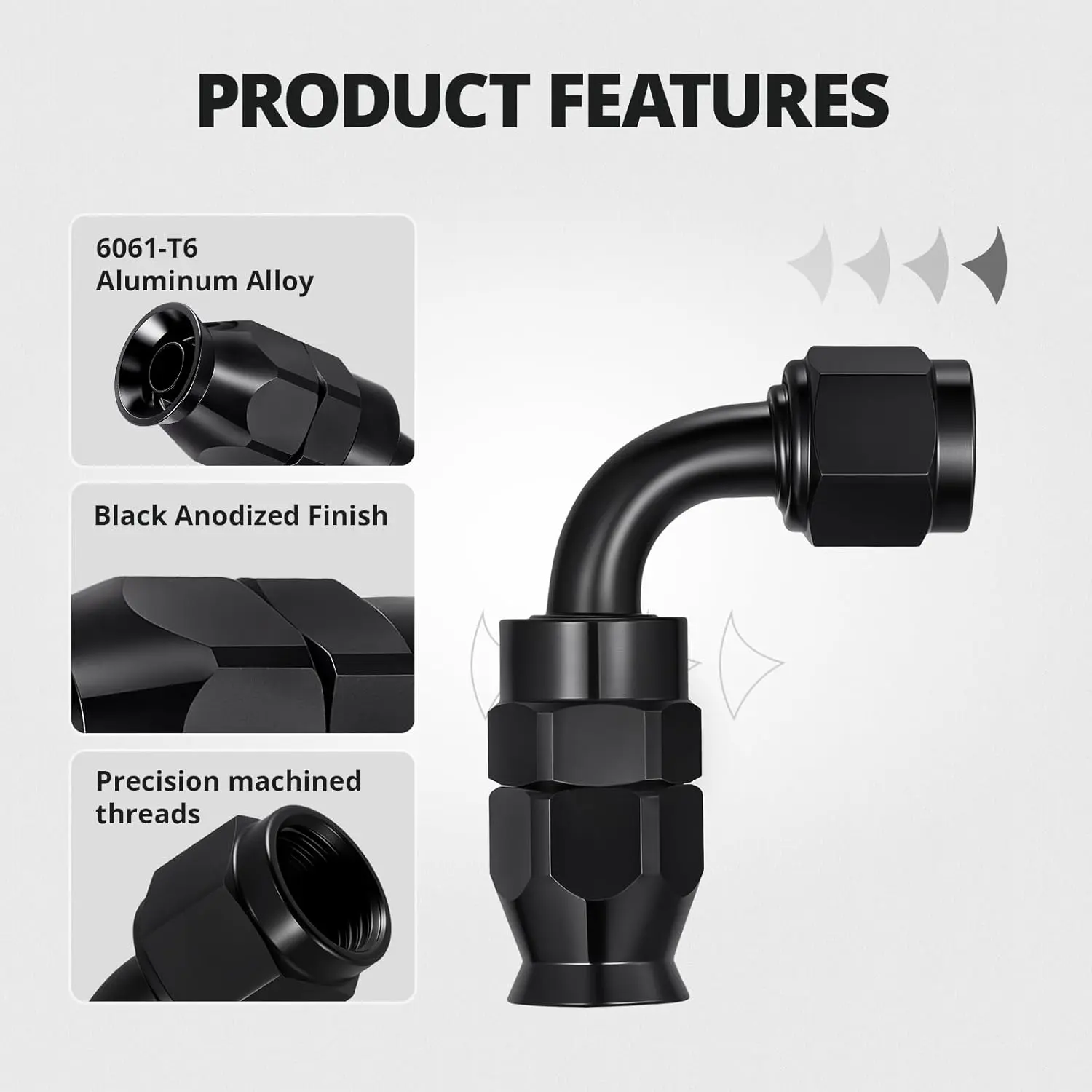 EVIL ENERGY 6AN/8AN/10AN PTFE Hose End Fittings Kit 0/45/90/180 Degree Fittings For PTFE Hose Only, Black - Image 8